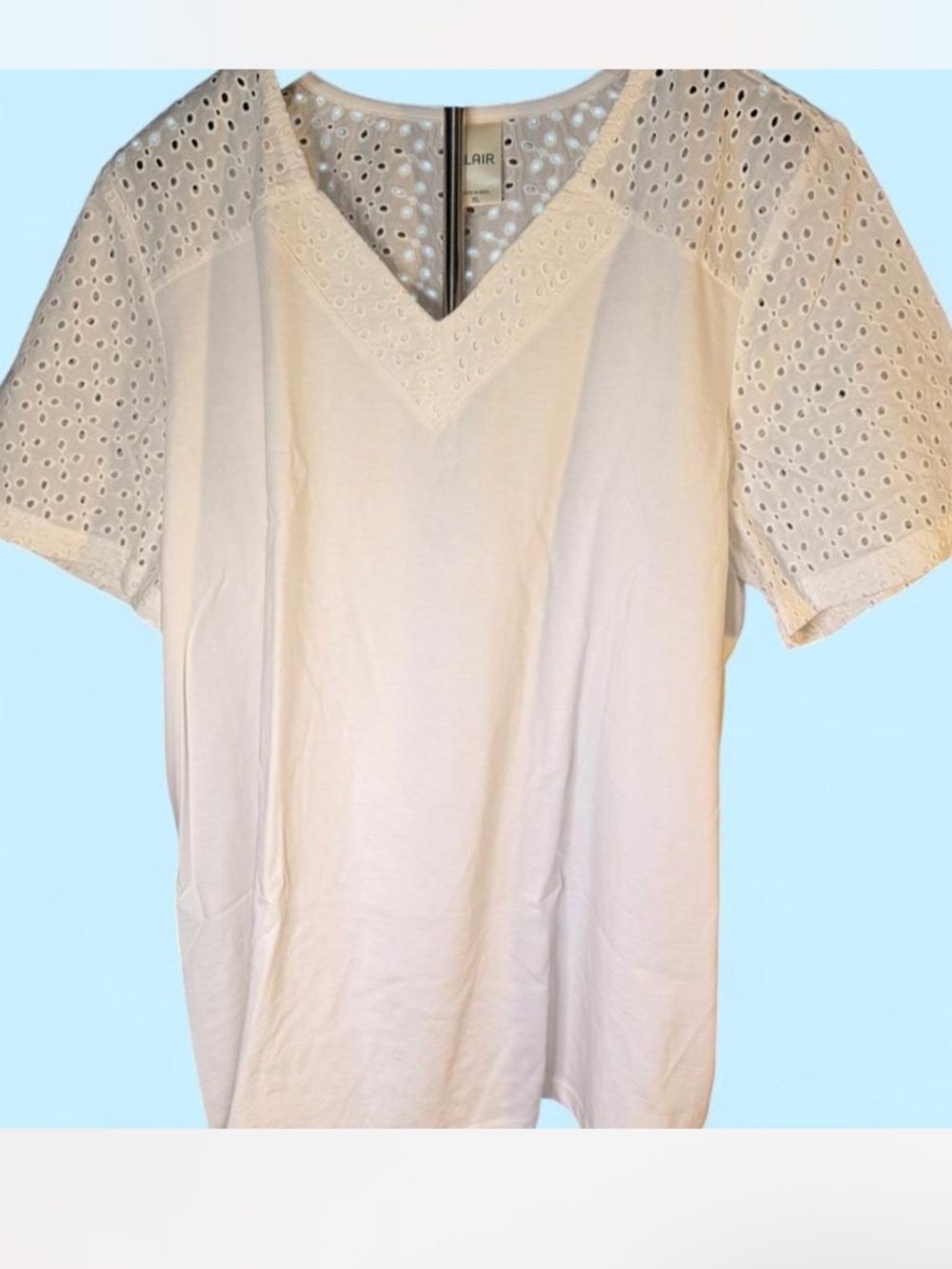 Blair- Eyelet Sleeve V-Neck Women's Top - White XL